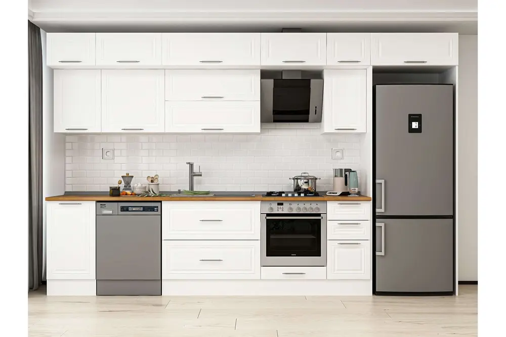 Alvinka 365X240 Cm Klasik Mebran Mutfak Dolabı, Mb E80S45S40 2 Mebran Beyaz Suntalam