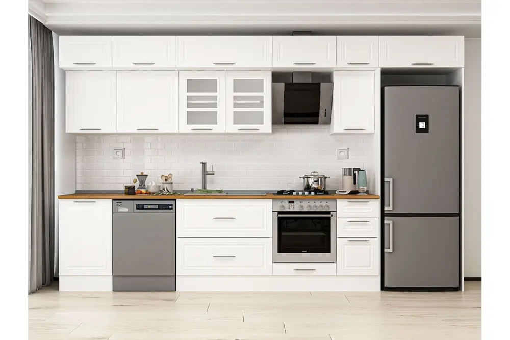 Alvinka 370X240 Cm Klasik Mebran Mutfak Dolabı, Mb E80S50S40 3 Mebran Beyaz Suntalam