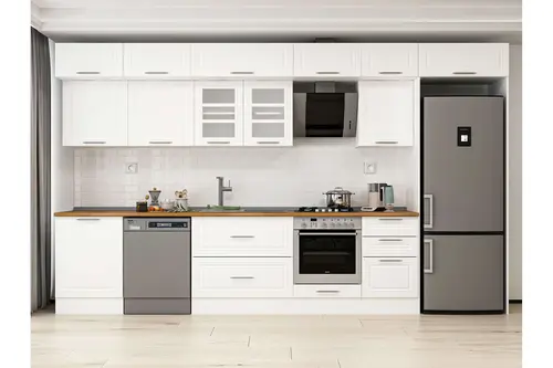 Alvinka 400X240 Cm Klasik Mebran Mutfak Dolabı, Mb E90S60S50 3 Mebran Beyaz Suntalam