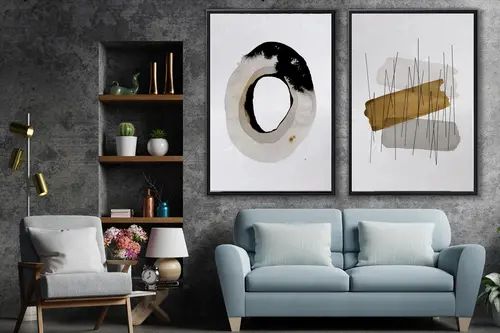 Ahşap Traverten Dokulu Soyut Resım Tablo, 60X90, 26 2'Li