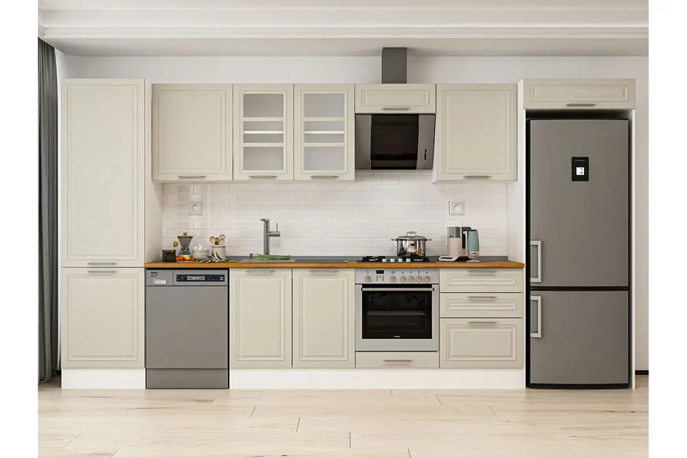 Alvinka 400X222 Cm Klasik Mebran Mutfak Dolabı, Mbb E80B60S60 3 Mebran Kumtaşı Suntalam