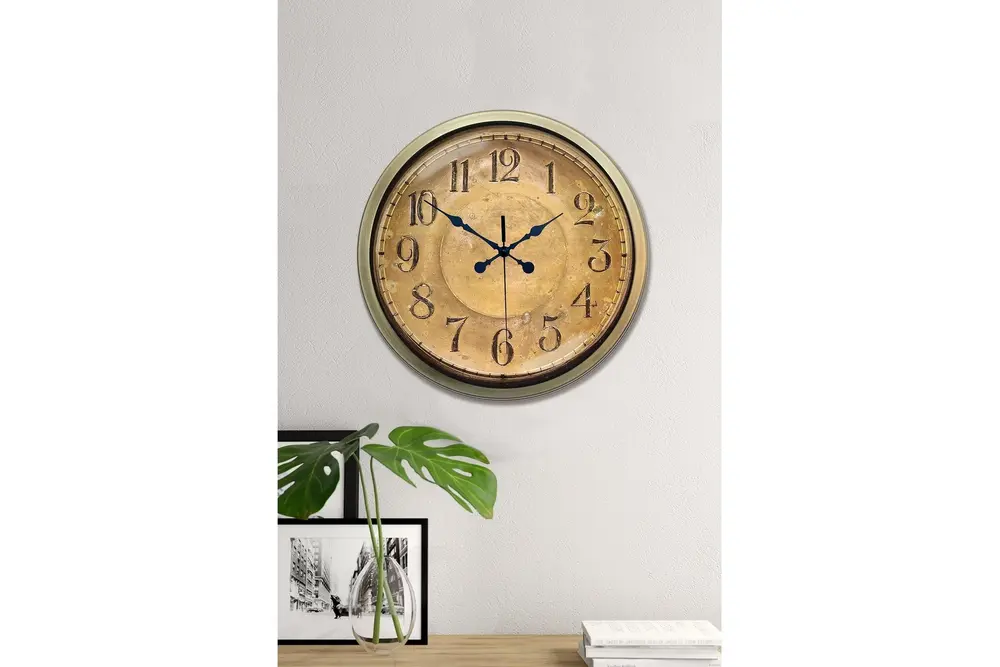 Bronz Nostalji Metal Eskitme Duvar Saati 40 Cm