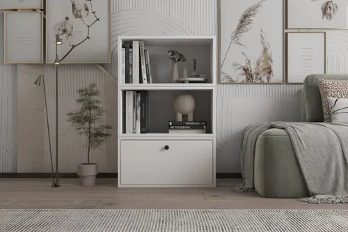 Leksa Düşer Kapaklı Raflı Kitaplık 65 Cm Beyaz Ktp-1161-Ç