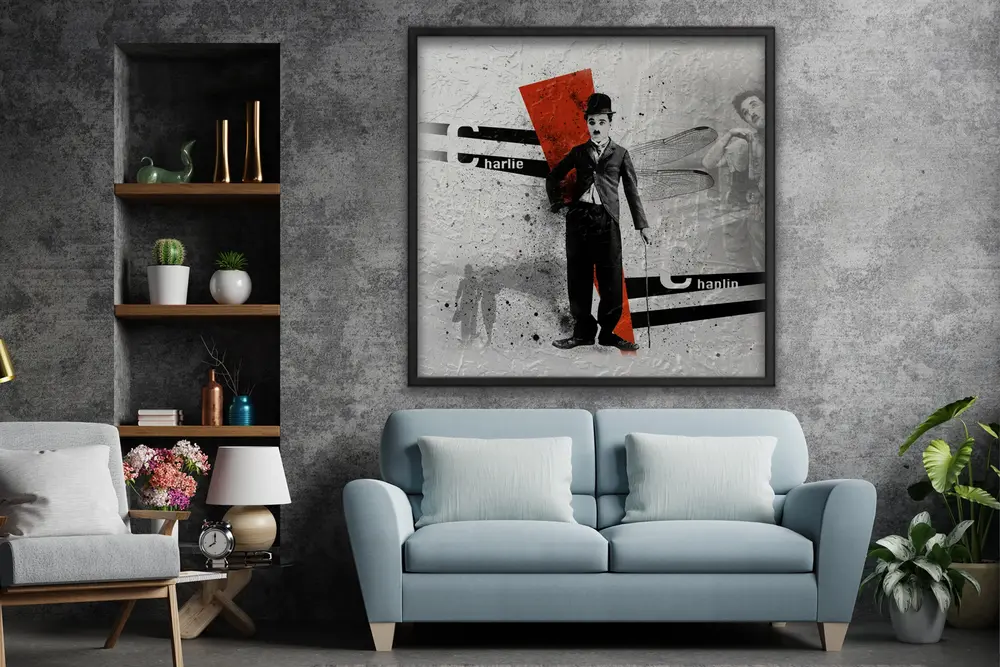 Ahşap Yağlı Boya Dokulu Tablo, Charlie Chaplin