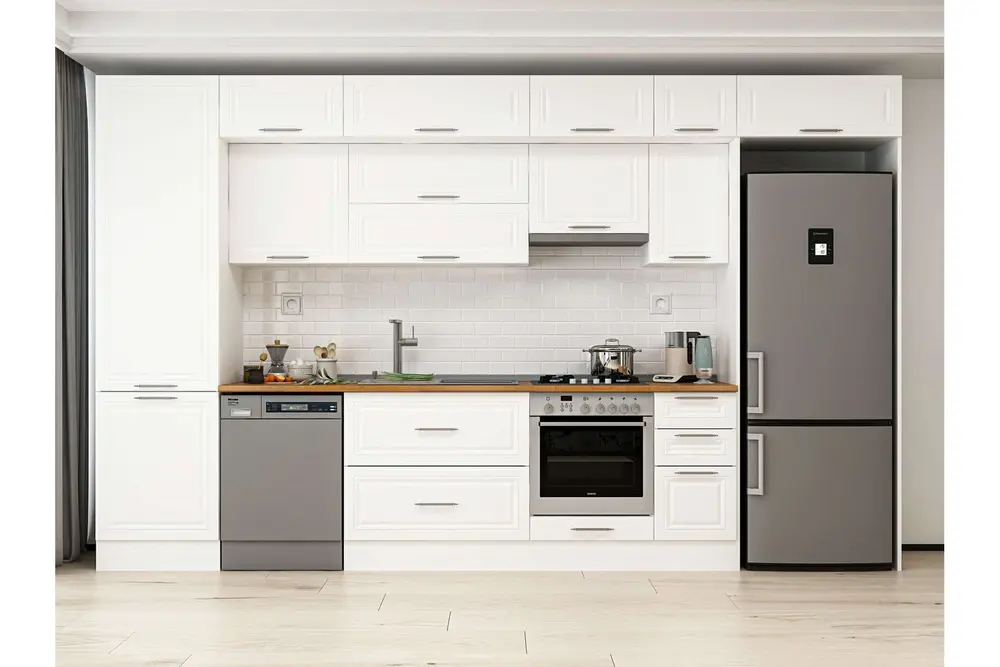 Alvinka 390X240 Cm Klasik Mebran Mutfak Dolabı, Mbb E90B60S40 1 Mebran Beyaz Suntalam