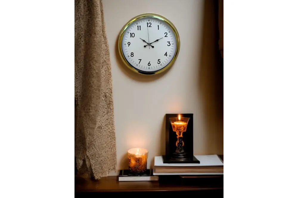 Classic White Gold Metal Duvar Saati 40 Cm