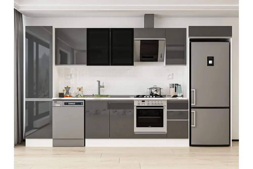 Alvinka 370X222 Cm Mutfak Dolabı, Mbb E80B50S40 3 Antrasit Suntalam