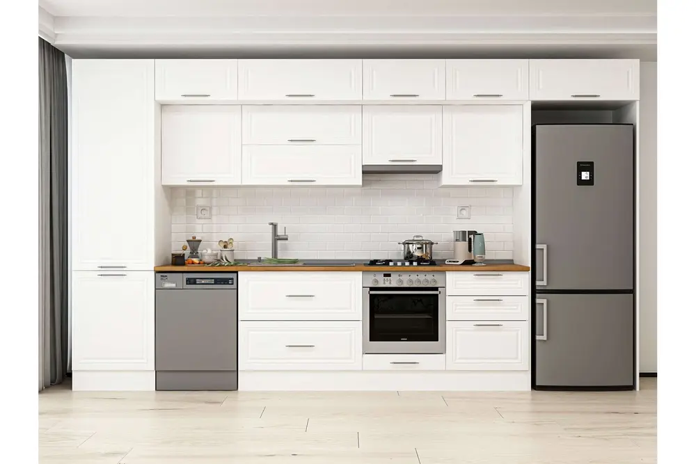 Alvinka 400X240 Cm Klasik Mebran Mutfak Dolabı, Mbb E80B60S60 1 Mebran Beyaz Suntalam