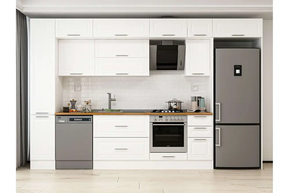 Alvinka 360X240 Cm Klasik Mebran Mutfak Dolabı, Mbb E80B40S40 2 Mebran Beyaz Suntalam