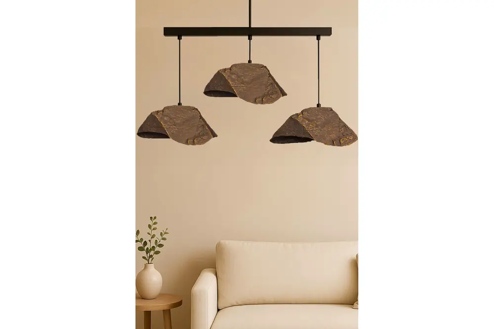 Obsidian Handmade Karbon Beton Avize, Üçlü