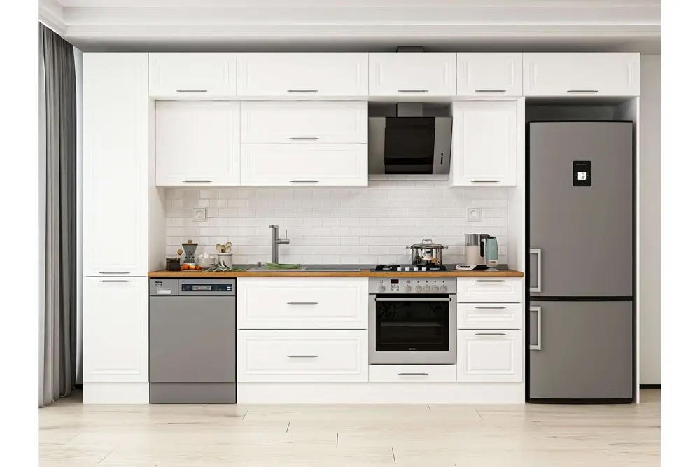 Alvinka 370X240 Cm Klasik Mebran Mutfak Dolabı, Mbb E80B45S45 2 Mebran Beyaz Suntalam