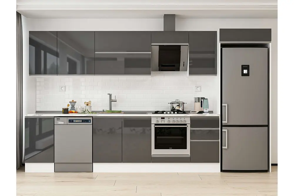 Alvinka 380X222 Cm Mutfak Dolabı, Mb E90S45S45 2 Antrasit Suntalam