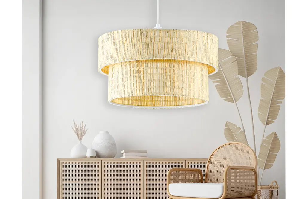 Hasır Modern Doğal Hazeran Rattan Avize, Bambu