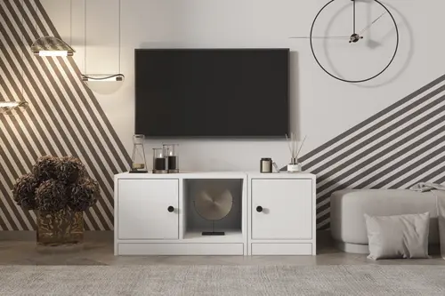 Leron Kapaklı Kitaplıklı Tv Ünitesi Beyaz 98 Cm Tvt 1016 Ç
