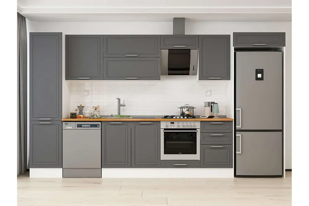 Alvinka 390X222 Cm Klasik Mebran Mutfak Dolabı, Mbb E90B50S50 2 Mebran Antrasit Mdf