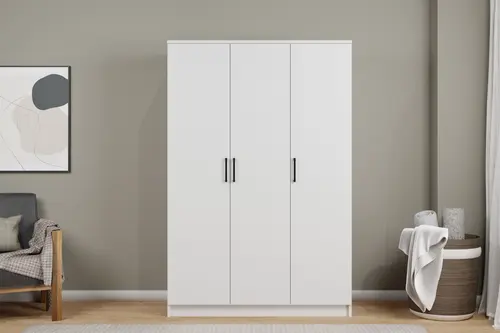 Kardelen Beyaz Elbise Dolabı, 3 Kapaklı, 5 Raflı, 120 Cm