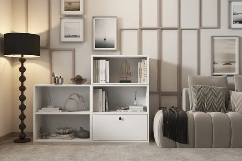 Leksa Düşer Kapaklı Raflı Kitaplık 130 Cm Beyaz Ktp-1254-Ç