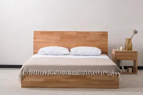 Nordik Ahşap Başlıklı Masif Kayın Karyola, Natural, 90X200