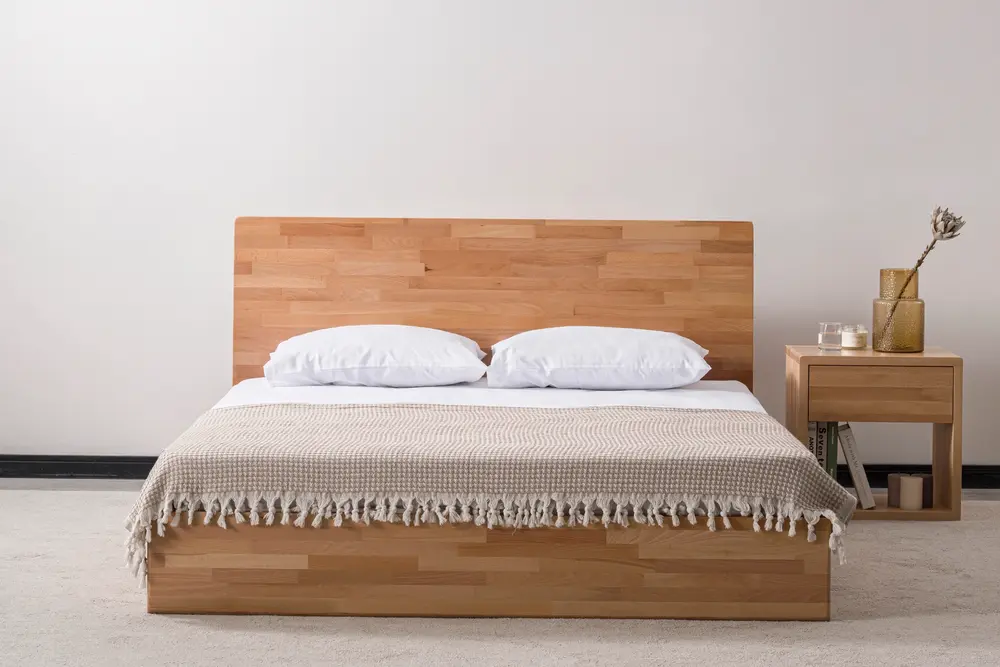 Nordik Ahşap Başlıklı Masif Kayın Karyola, Natural, 90X200