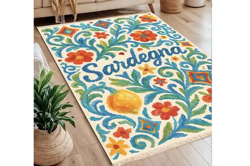 Sardunya Akdeniz Temalı Baskılı Dokuma Taban Halı, 285 Yng, 60X120 Cm