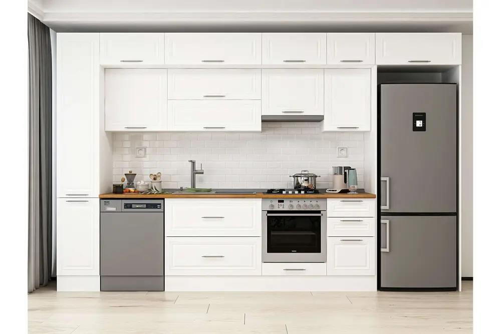 Alvinka 375X240 Cm Klasik Mebran Mutfak Dolabı, Mbb E90B40S45 1 Mebran Beyaz Suntalam