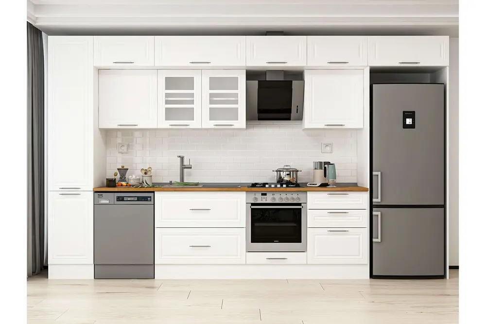 Alvinka 395X240 Cm Klasik Mebran Mutfak Dolabı, Mbb E90B45S60 3 Mebran Beyaz Suntalam