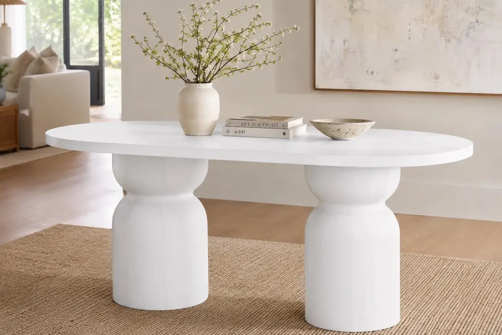 Boğum Oval Mutfak Masası, Beyaz, 160 Cm