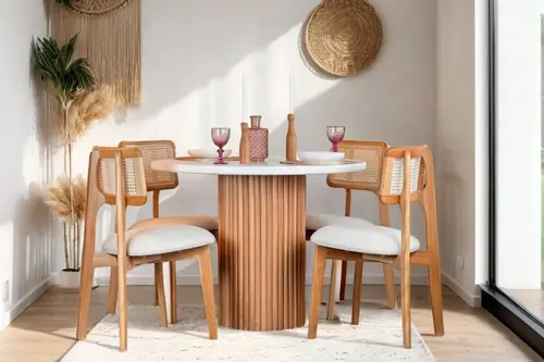 Haven Ahşap Natural Masa Sandalye Takımı, 100X100