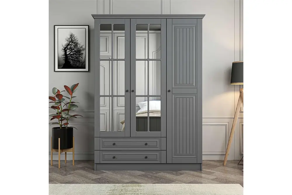 Kale 3 Kapaklı 2 Çekmeceli Taçlı Dolap, Mebran İlkbahar Antrasit, 190 Cm