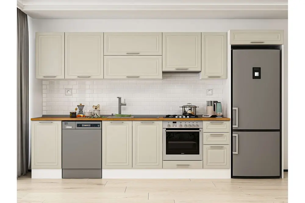 Alvinka 375X222 Cm Klasik Mebran Mutfak Dolabı, Mb E90S45S40 1 Mebran Kumtaşı Suntalam