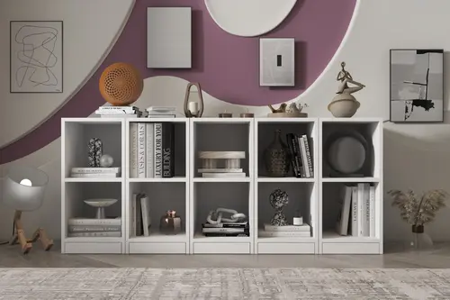 Leksa Archel 10 Raflı Modern Tasarım Beyaz Kitaplık