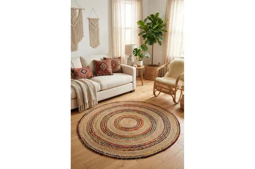 Natura Natural Jüt Yuvarlak Halı, 00002A, 90X90