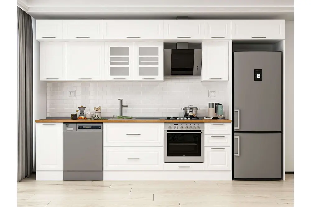 Alvinka 360X240 Cm Klasik Mebran Mutfak Dolabı, Mb E80S40S40 3 Mebran Beyaz Suntalam