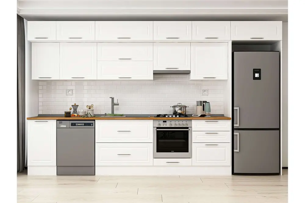 Alvinka 395X240 Cm Klasik Mebran Mutfak Dolabı, Mb E90S45S60 1 Mebran Beyaz Suntalam