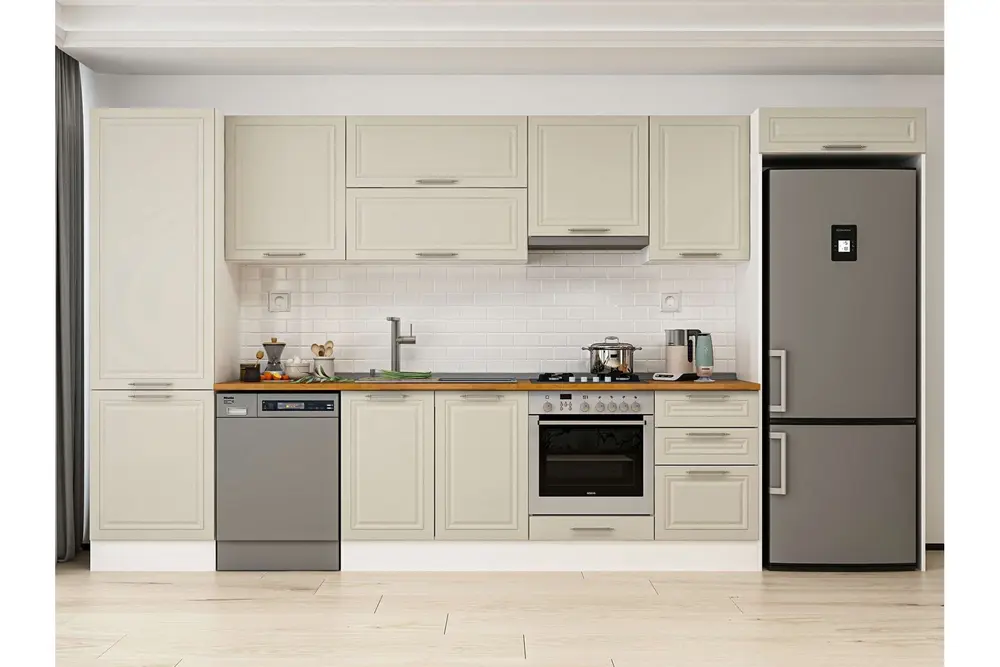 Alvinka 400X222 Cm Klasik Mebran Mutfak Dolabı, Mbb E90B60S50 1 Mebran Kumtaşı Suntalam