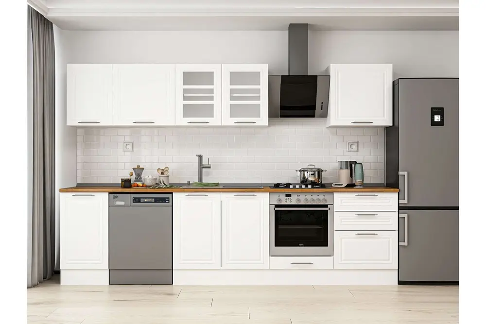 Alvinka 305X210 Cm Klasik Mebran Mutfak Dolabı, M E80S45S60 3 Mebran Beyaz Suntalam