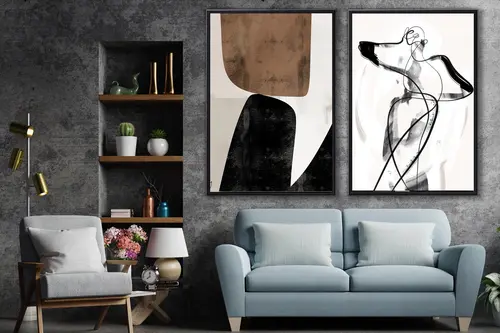 Ahşap Traverten Dokulu Soyut Resım Tablo, 60X90, 13 2'Li