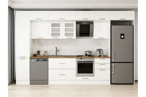 Alvinka 385X240 Cm Klasik Mebran Mutfak Dolabı, Mbb E90B45S50 3 Mebran Beyaz Suntalam