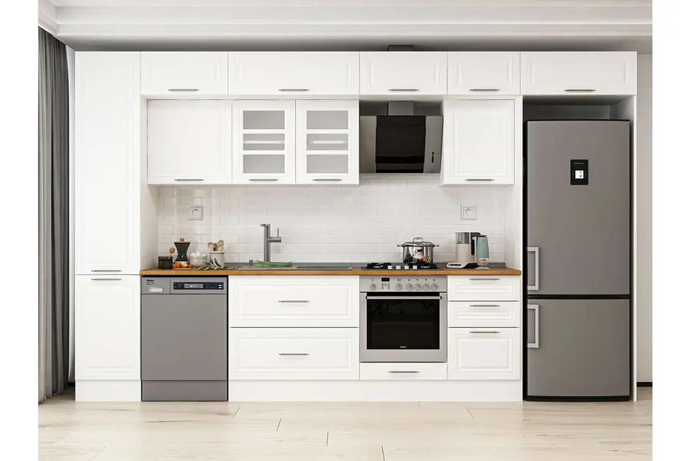 Alvinka 385X240 Cm Klasik Mebran Mutfak Dolabı, Mbb E90B45S50 3 Mebran Beyaz Suntalam