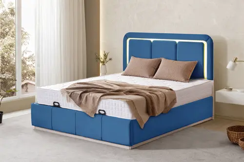 Demonte Nox Ledli Çift Kişilik Baza Başlık Maxi Yatak Seti, Mavi, 160X200