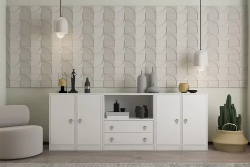 Linea Asimetrik Tasarım 3 Kapaklı Duvara Monte Kitaplıklı Konsol