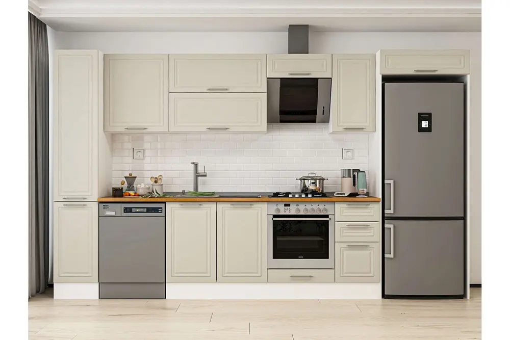 Alvinka 360X222 Cm Klasik Mebran Mutfak Dolabı, Mbb E80B40S40 2 Mebran Kumtaşı Suntalam
