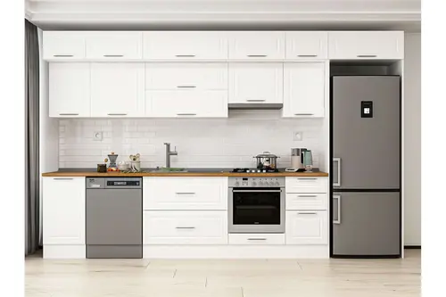Alvinka 380X240 Cm Klasik Mebran Mutfak Dolabı, Mb E90S45S45 1 Mebran Beyaz Suntalam