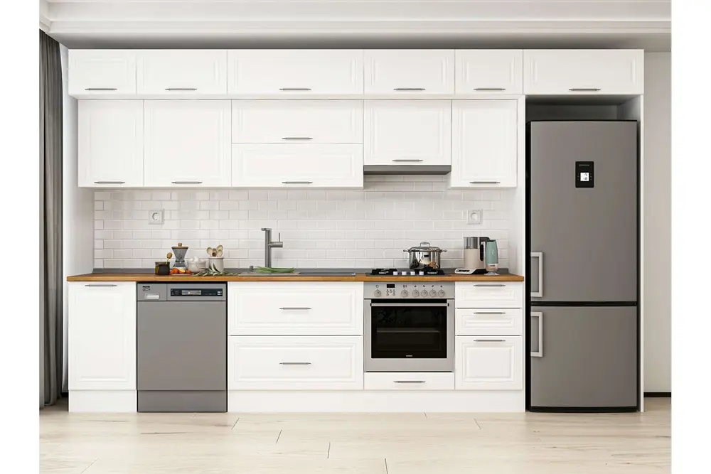 Alvinka 380X240 Cm Klasik Mebran Mutfak Dolabı, Mb E90S45S45 1 Mebran Beyaz Suntalam
