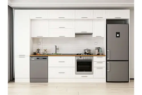 Alvinka 380X240 Cm Klasik Mebran Mutfak Dolabı, Mbb E90B50S40 1 Mebran Beyaz Suntalam
