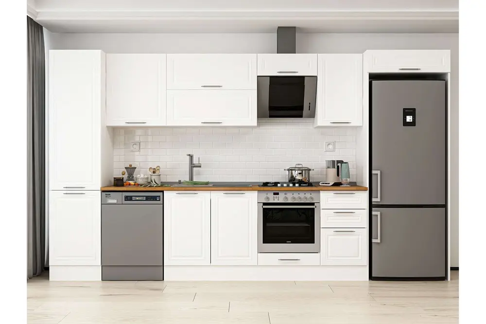 Alvinka 385X222 Cm Klasik Mebran Mutfak Dolabı, Mbb E90B50S45 2 Mebran Beyaz Suntalam