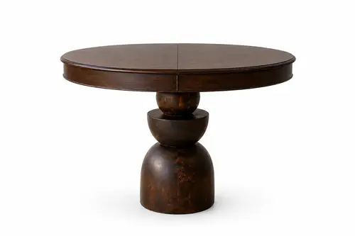 Boğum Ayaklı Yuvarlak Açılır Masa, Koyu Ceviz, 90 Cm