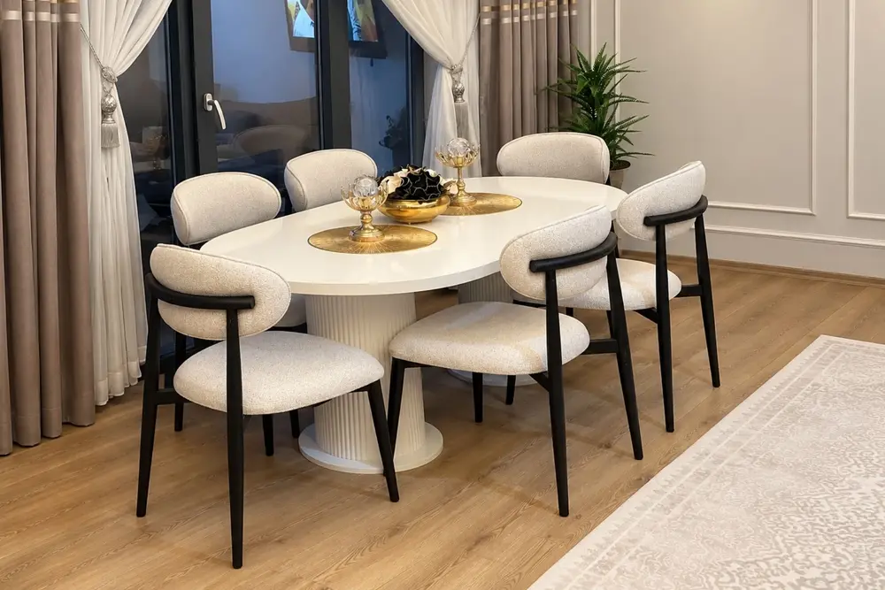 Helin Bohem Mutfak Masa Takımı, Beyaz, 6 Sandalyeli